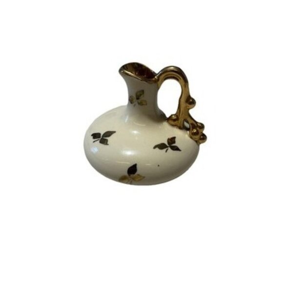 Le Pere Pottery Other - Vintage 1940's Le Pere Pottery Miniature Pitcher White Gold 4 In Tall 4 In Wide